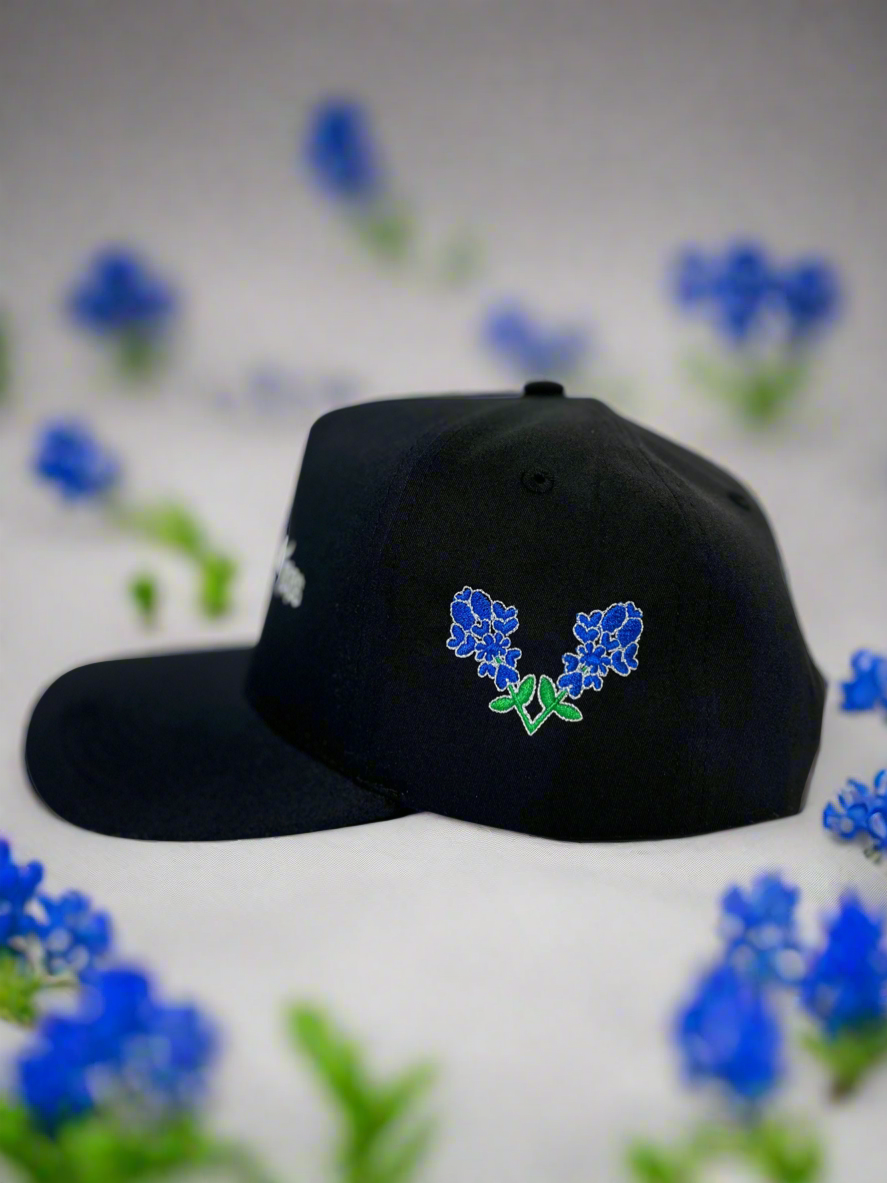 Somewhere In Texas Black (Bluebonnet Collection) Baseball Cap with Logo on side