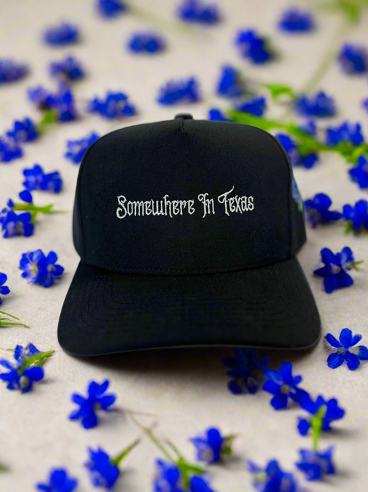 Somewhere In Texas Black (Bluebonnet Collection) Baseball Cap with Logo on side