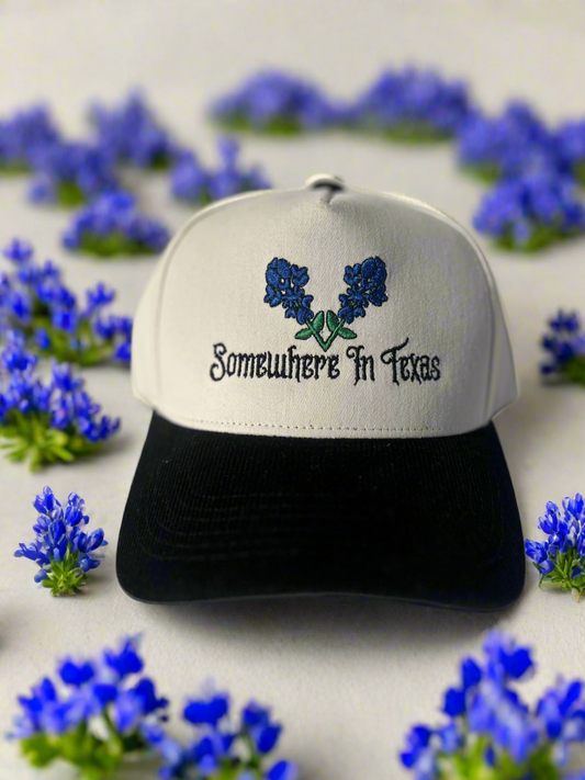 Somewhere In Texas Off-White (Bluebonnet Collection) Baseball cap with Black Bill